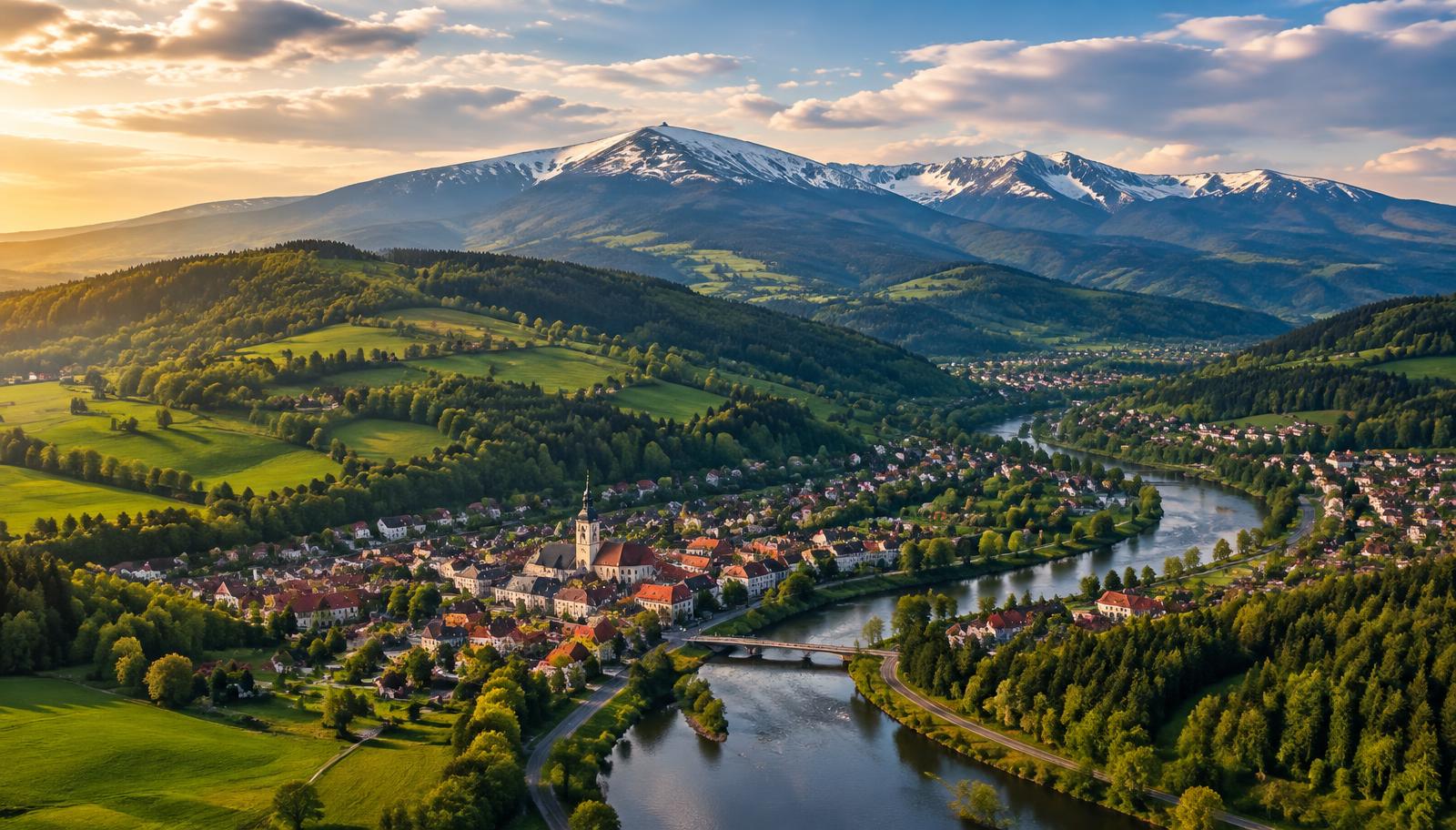 Panorama Dolnego Śląska z Karkonoszami
